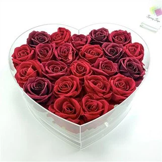 Valentīndienas dāvanu sirds formas dzidra akrila rožu ziedu kastīte ar atvilktni